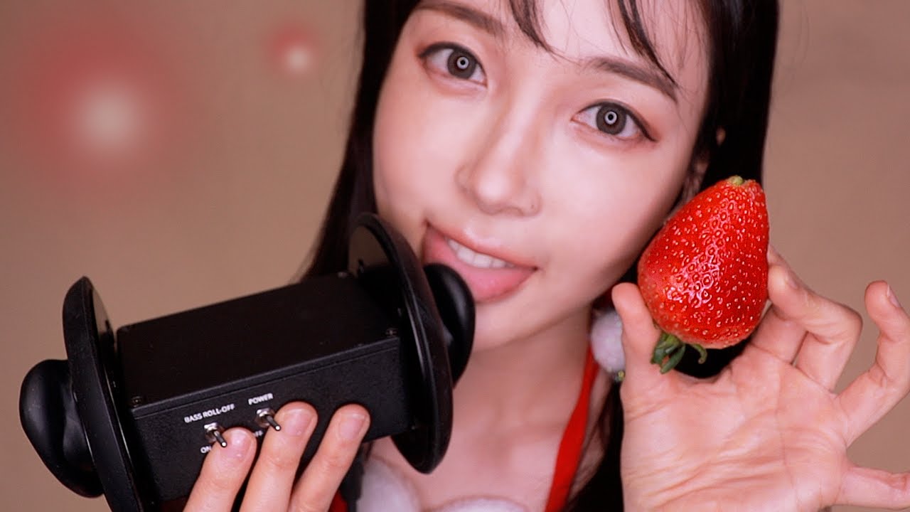 ASMR EAR EATING & BLOWING 🍓Strawberry Flavored