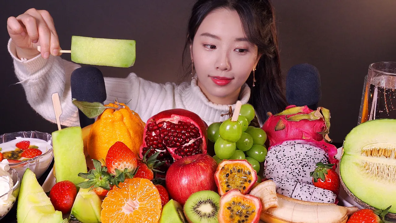 ASMR 다양한 식감의 과일 먹방 +자르는소리🍓🍌🍊 (패션후르츠 샤인머스캣 용과 메론 석류등)