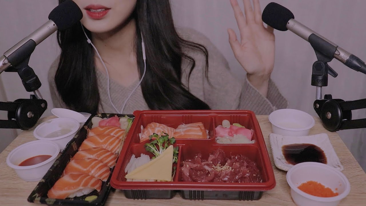 ASMR 윤기 좔좔~ 고소한 육회 & 내사랑 연어 먹어욤🍣🧡