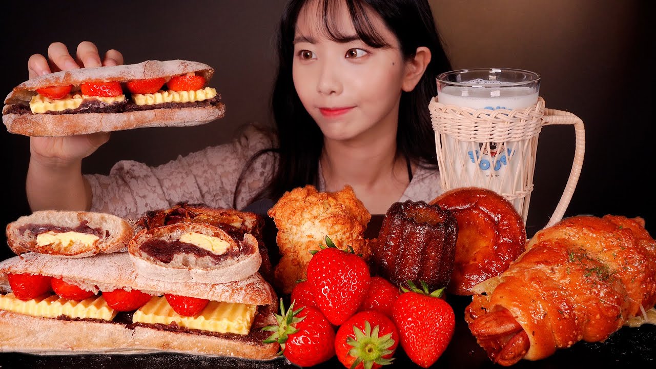 ASMR 갓 구운 빵 먹방🥖(딸기앙버터,까눌레,스콘,소세지빵)BREAD MUKBANG